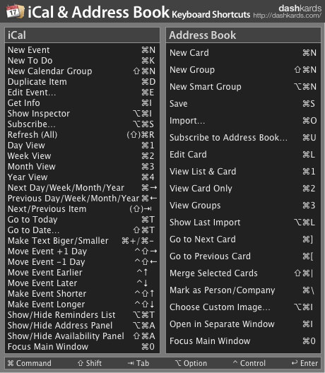 dashkard iCal & Address Book